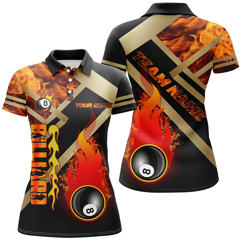 Personalized 8 Ball Pool Fire Flame 3D Printed Women Polo Shirts Custom Billiard Jersey Uniform TDM1329