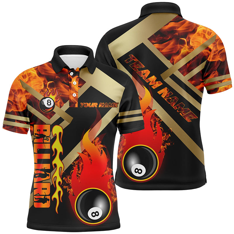 Personalized 8 Ball Pool Fire Flame 3D Printed Men Polo Shirts Custom Billiard Jersey Uniform TDM1329