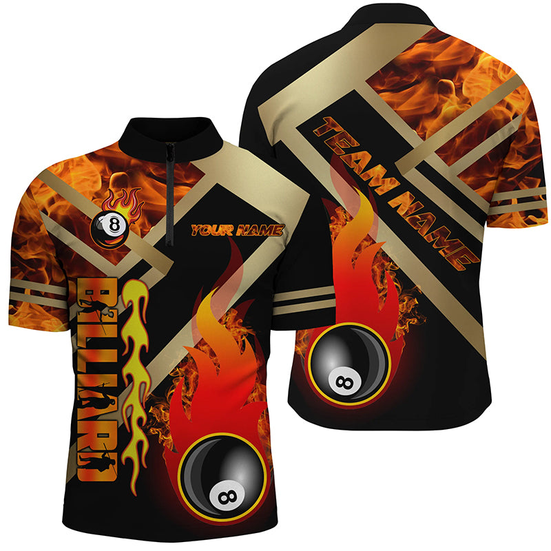 Personalized 8 Ball Pool Fire Flame 3D Men Quarter-Zip Shirt Custom Billiard Jersey Uniform TDM1329