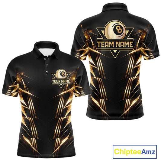 Black And Gold Lightning 8 Ball Pool Billiard Shirts For Men Custom Billiard Team League Jerseys NYN2920