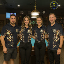 Load image into Gallery viewer, Black And Gold Lightning 8 Ball Pool Billiard Shirts For Women Custom Billiard Team League Jerseys NYN2920