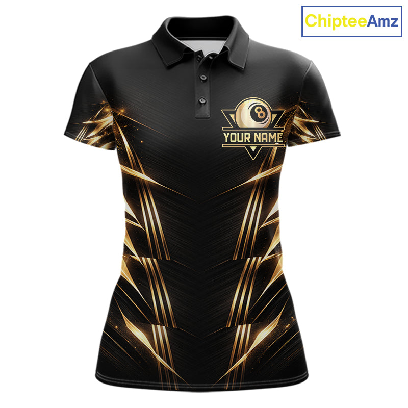 Black And Gold Lightning 8 Ball Pool Billiard Shirts For Women Custom Billiard Team League Jerseys NYN2920