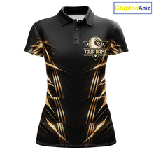 Load image into Gallery viewer, Black And Gold Lightning 8 Ball Pool Billiard Shirts For Women Custom Billiard Team League Jerseys NYN2920