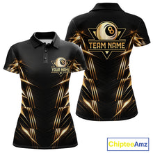 Load image into Gallery viewer, Black And Gold Lightning 8 Ball Pool Billiard Shirts For Women Custom Billiard Team League Jerseys NYN2920