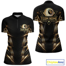 Load image into Gallery viewer, Black And Gold Lightning 8 Ball Pool Billiard Shirts For Women Custom Billiard Team League Jerseys NYN2920