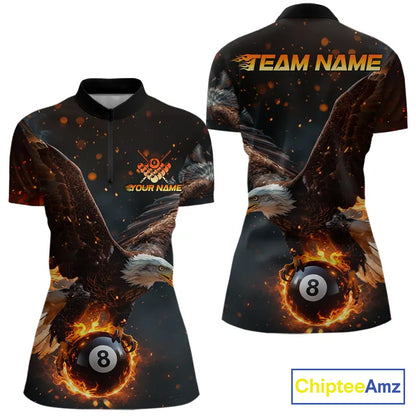 Personalized Fire 8 Ball Eagle Billiard Shirt For Women Custom Pool Team Jersey Polo & 1/4 Zip TDM6407