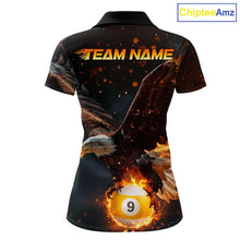 Load image into Gallery viewer, Personalized Fire 9 Ball Eagle Billiard Shirt For Women Custom Pool Team Jersey Polo &amp; 1/4 Zip TDM6408