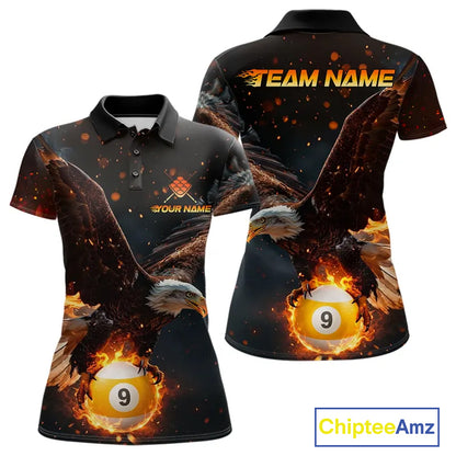Personalized Fire 9 Ball Eagle Billiard Shirt For Women Custom Pool Team Jersey Polo & 1/4 Zip TDM6408