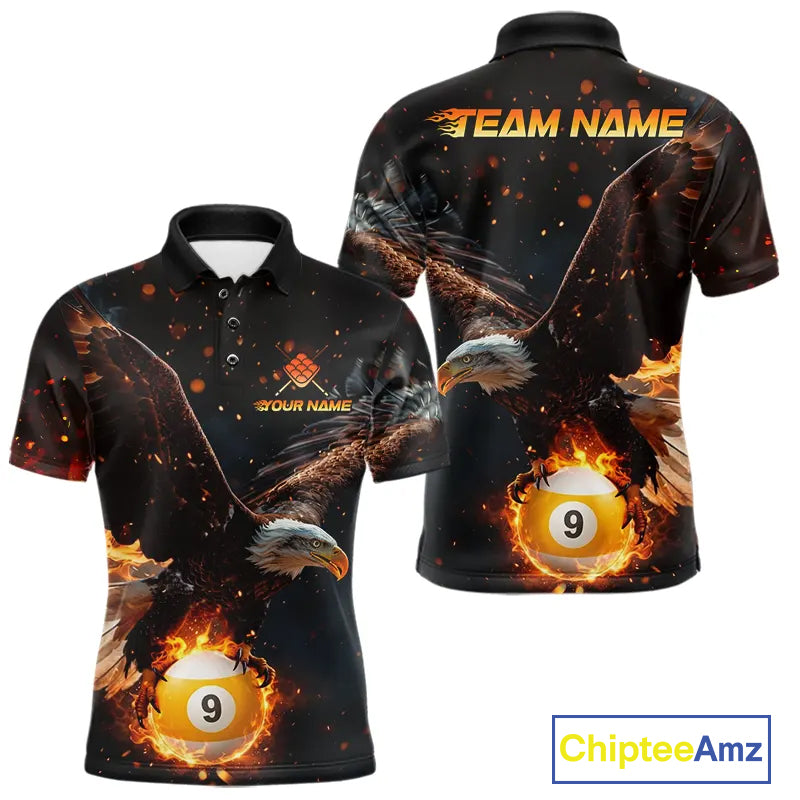 Personalized Fire 9 Ball Eagle Billiard Shirt For Men Custom Pool Team Jersey Polo & 1/4 Zip TDM6408