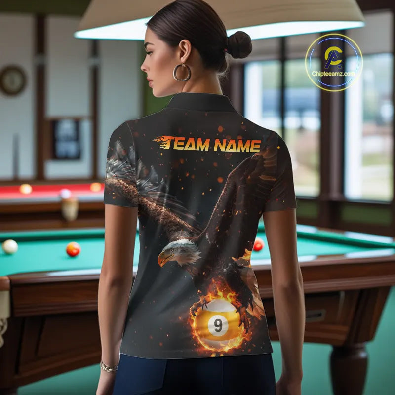 Custom Fire 8 Ball & 9 Ball Pool Eagle Billiard Shirt For Women, Billiard Team Jersey Polo & 1/4 Zip TDM6409