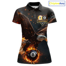 Load image into Gallery viewer, Custom Fire 8 Ball &amp; 9 Ball Pool Eagle Billiard Shirt For Women, Billiard Team Jersey Polo &amp; 1/4 Zip TDM6409