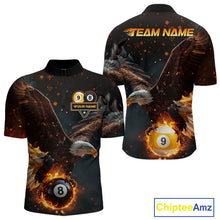 Load image into Gallery viewer, Custom Fire 8 Ball &amp; 9 Ball Pool Eagle Billiard Shirt For Men, Billiard Team Jersey Polo &amp; 1/4 Zip TDM6409