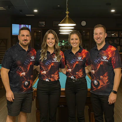 Flaming US Flag Eagle 8 Ball Billiard Shirt For Women Custom Patriotic Pool Jersey Polo & 1/4 Zip TDM6411