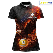 Load image into Gallery viewer, Flaming US Flag Eagle 9 Ball Billiard Shirt For Women Custom Patriotic Pool Jersey Polo &amp; 1/4 Zip TDM6412