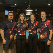 Load image into Gallery viewer, Flaming US Flag Eagle 9 Ball Billiard Shirt For Women Custom Patriotic Pool Jersey Polo &amp; 1/4 Zip TDM6412