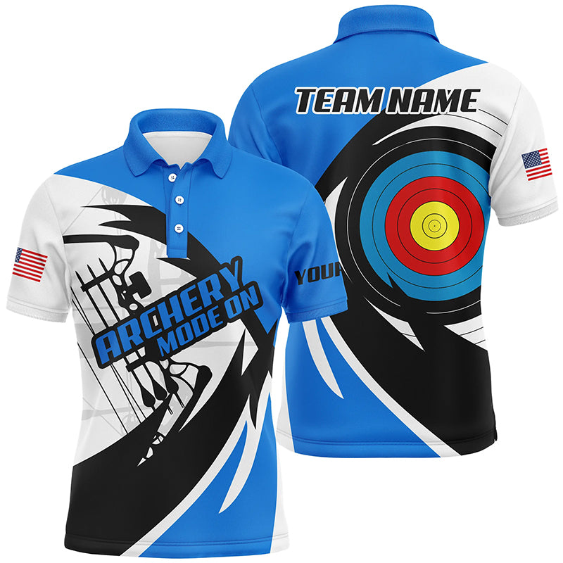 Personalized Blue Archery Jerseys Men Polo & Quarter-Zip Shirts Custom Archery Bow Shirts TDM1686