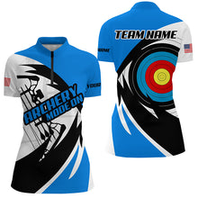 Load image into Gallery viewer, Personalized Blue Archery Jerseys Women Polo &amp; Quarter-Zip Shirts Custom Archery Bow Shirts TDM1686