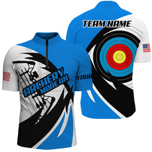 Load image into Gallery viewer, Personalized Blue Archery Jerseys Men Polo &amp; Quarter-Zip Shirts Custom Archery Bow Shirts TDM1686