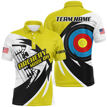 Load image into Gallery viewer, Personalized Yellow Archery Jerseys Men Polo &amp; Quarter-Zip Shirts Custom Archery Bow Shirts TDM1687