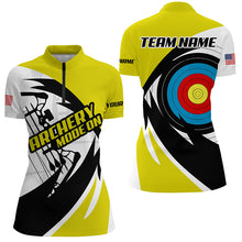 Load image into Gallery viewer, Personalized Yellow Archery Jerseys Women Polo &amp; Quarter-Zip Shirts Custom Archery Bow Shirts TDM1687