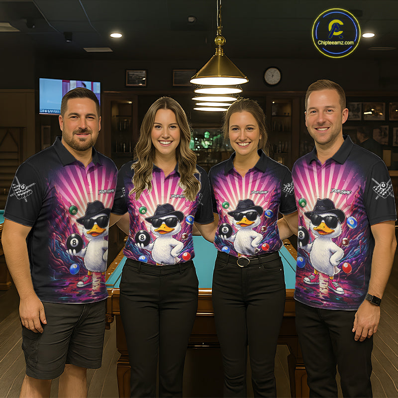 Funny Duck 8 Ball Billiard Shirt For Men Custom Neon Graffiti Billiard Team Jersey Polo & 1/4 Zip TDM6613