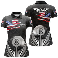 Load image into Gallery viewer, American Flag 8 Ball Pool Custom Name Black Billiard Jerseys For Women, Patriotic Billiard Shirts TDM1905
