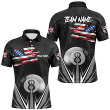 Load image into Gallery viewer, American Flag 8 Ball Pool Custom Name Black Billiard Jerseys For Men, Patriotic Billiard Shirts TDM1905