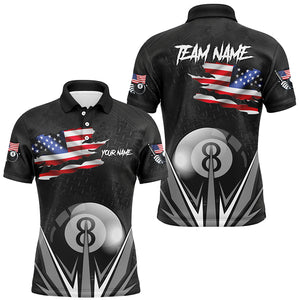 American Flag 8 Ball Pool Custom Name Black Billiard Jerseys For Men, Patriotic Billiard Shirts TDM1905