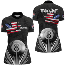 Load image into Gallery viewer, American Flag 8 Ball Pool Custom Name Black Billiard Jerseys For Women, Patriotic Billiard Shirts TDM1905