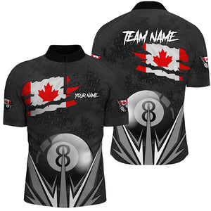 Canadian Flag 8 Ball Pool Custom Black Billiard Jerseys For Men, Patriotic Canada Billiard Shirts TDM1906