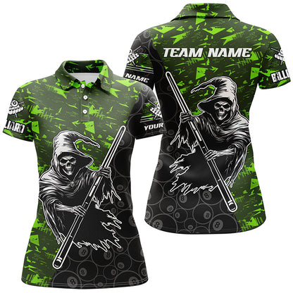 Personalized Green Abstract Grim Reaper Women Billiard Shirts, Halloween  Billiard Jerseys TDM2606