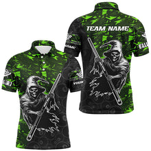 Load image into Gallery viewer, Personalized Green Abstract Death Skeleton Men Billiard Shirts, Halloween Scary Billiard Jerseys TDM2606