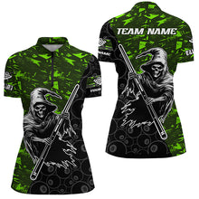 Load image into Gallery viewer, Personalized Green Abstract Death Skeleton Women Billiard Shirts, Halloween Scary Billiard Jerseys TDM2606