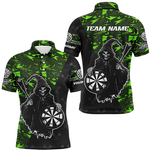 Personalized Green Abstract Death Skeleton Men Darts Shirts, Funny Halloween Scary Darts Jerseys TDM2607