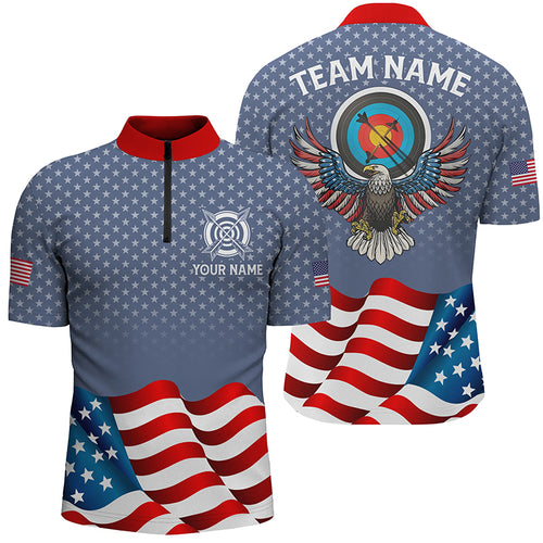 Customized Eagle US Archery Waving Flag Men Quarter-Zip Shirts, Patriotic Archery Shirts TDM0440