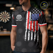 Load image into Gallery viewer, Personalized American Flag Dart Polo &amp; Quarter Zip Shirt For Men Custom Patriotic Dart Jerseys TDM3083
