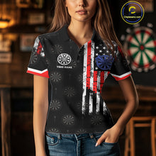 Load image into Gallery viewer, Personalized American Flag Dart Polo &amp; Quarter Zip Shirt For Women Custom Patriotic Dart Jerseys TDM3083