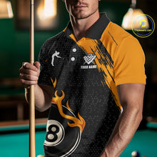 Load image into Gallery viewer, Black And Orange Flaming 8 Ball Billiard Shirt For Men Custom Pool Team Jersey Polo &amp; 1/4 Zip TDM5317