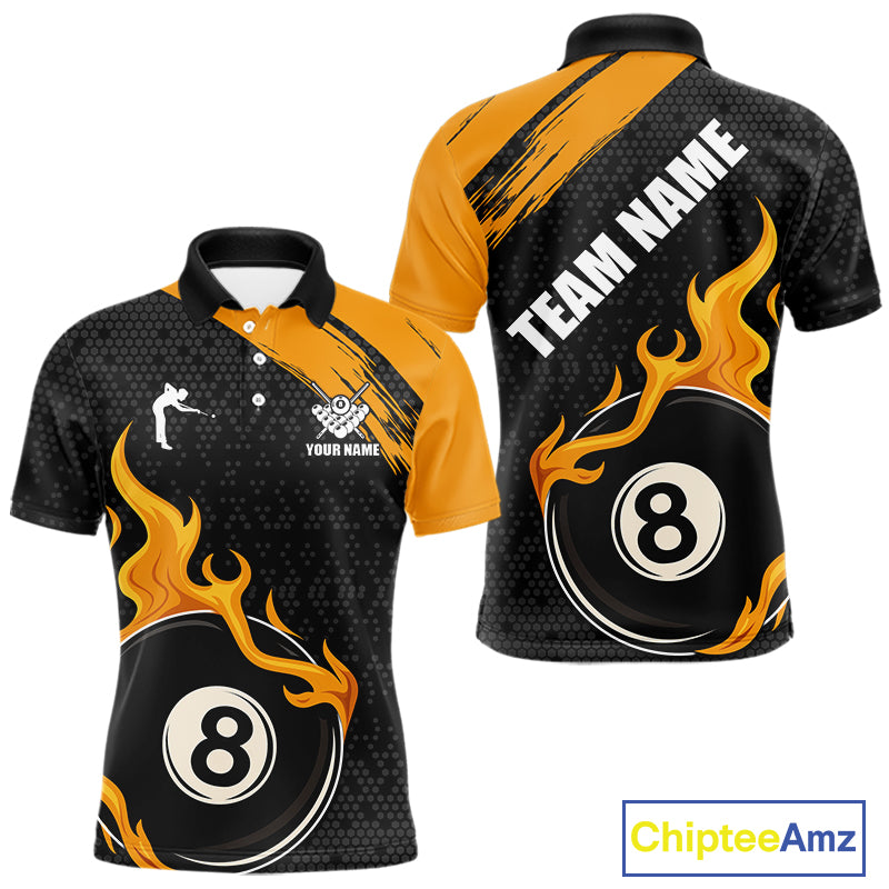 Black And Orange Flaming 8 Ball Billiard Shirt For Men Custom Pool Team Jersey Polo & 1/4 Zip TDM5317