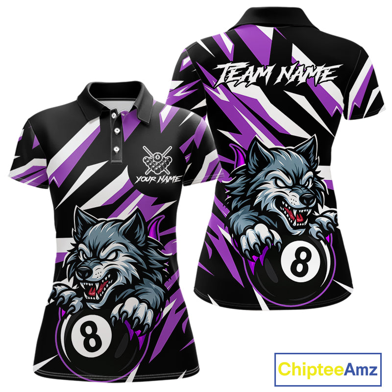 Black And Purple 8 Ball Wolf Billiard Shirt For Women Custom Billiard Jersey, Pool Team Shirt TDM5318