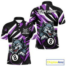 Load image into Gallery viewer, Black And Purple 8 Ball Wolf Billiard Shirt For Men Custom Billiard Jersey, Pool Team Shirt TDM5318