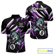 Load image into Gallery viewer, Black And Purple 8 Ball Wolf Billiard Shirt For Men Custom Billiard Jersey, Pool Team Shirt TDM5318