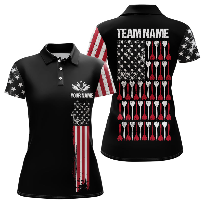 American Flag Patriotic Darts Polo & Quarter Zip Custom Dart Shirts For Women Black Dart Jerseys TDM3322