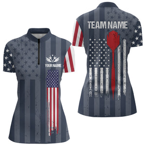 American Flag Navy Darts Polo & Quarter Zip Shirt Custom Patriotic Darts Shirt For Women Dart Jersey TDM3323