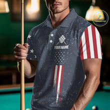 Load image into Gallery viewer, Grunge Navy American Flag 9 Ball Billiard Shirt For Men Custom Patriotic Billiard Shirt Pool Jersey TDM5578