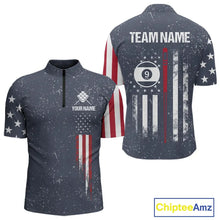 Load image into Gallery viewer, Grunge Navy American Flag 9 Ball Billiard Shirt For Men Custom Patriotic Billiard Shirt Pool Jersey TDM5578