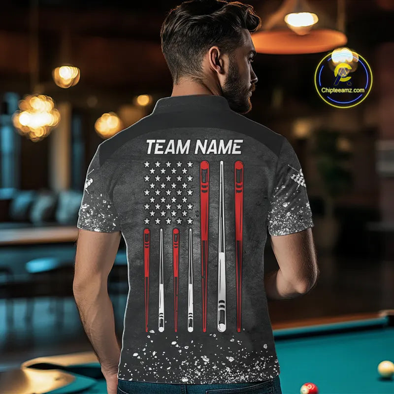 Personalized Billiard US Flag 8 Ball Pool Shirt For Men, Billiard Team Jersey Polo & 1/4 Zip TDM5579