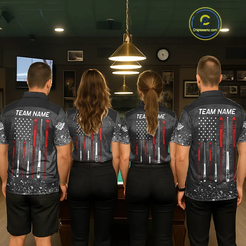 Personalized Billiard US Flag 8 Ball Pool Shirt For Men, Billiard Team Jersey Polo & 1/4 Zip TDM5579