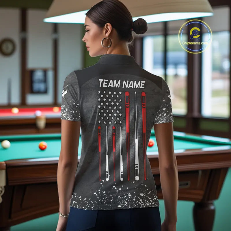 Personalized Billiard US Flag 8 Ball Pool Shirt For Women, Billiard Team Jersey Polo & 1/4 Zip TDM5579