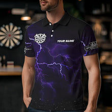 Load image into Gallery viewer, Personalized Thunder Lightning Funny Storm Custom Dart Shirts For Men, Cool Purple Dart Team Jersey TDM3496